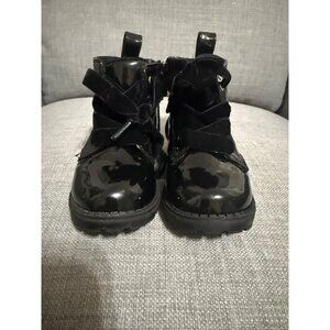H&M Black Patent Leather Combat Boots Velvet Laces